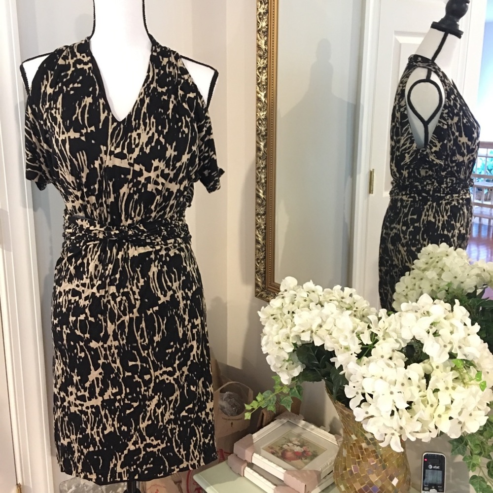 Kenneth Cole marble cold shoulder black dress